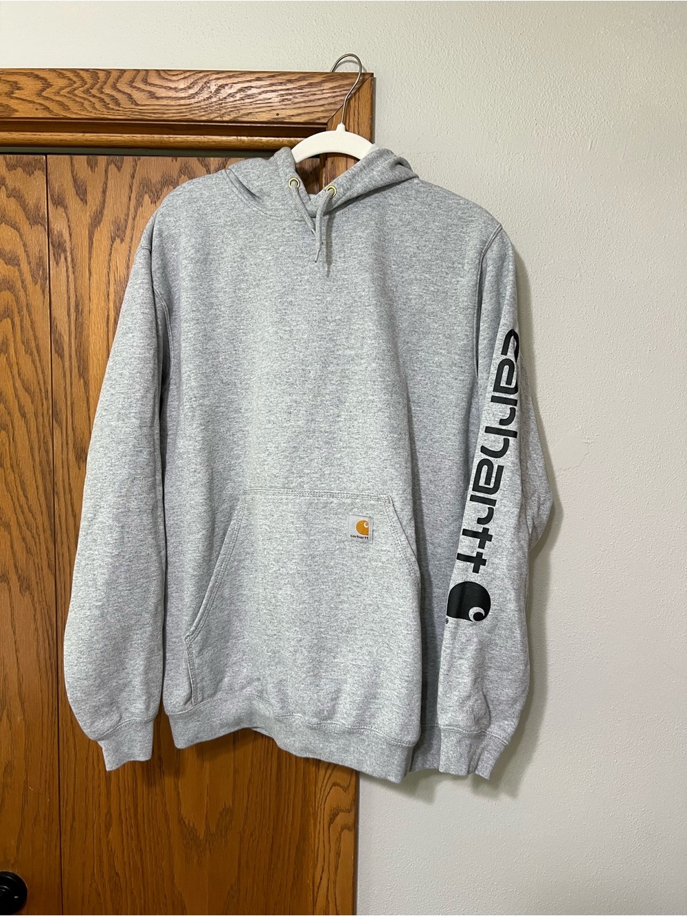Carhartt Heather Gray Pullover Hoodie with Sleeve Logo